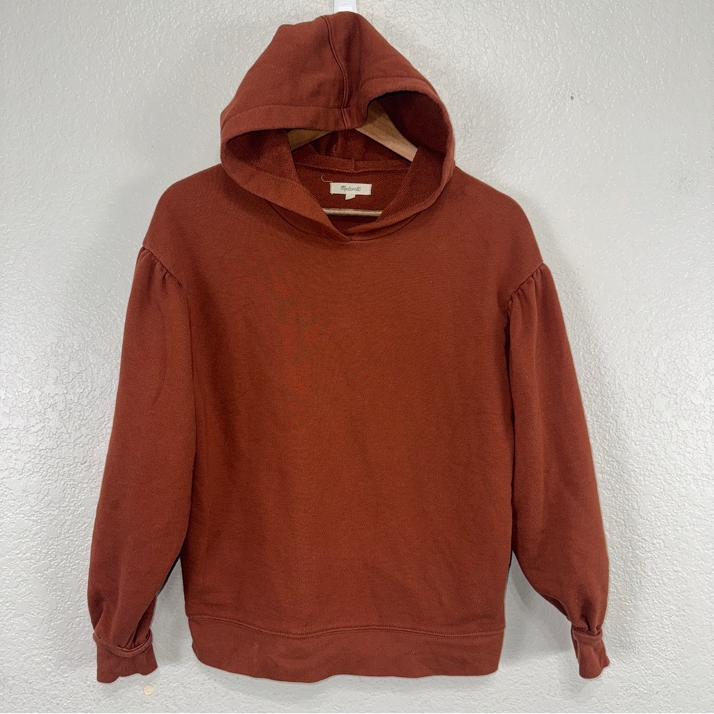 Madewell Hoodie Brown Womens S Pleated Sleeve Casual Cotton Blend Workout #cc‎